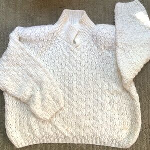 Vintage Ivory Lattice Design Sweater, Loose Fit